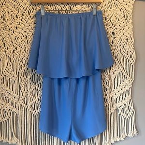 Blue Strapless Romper with Overlay